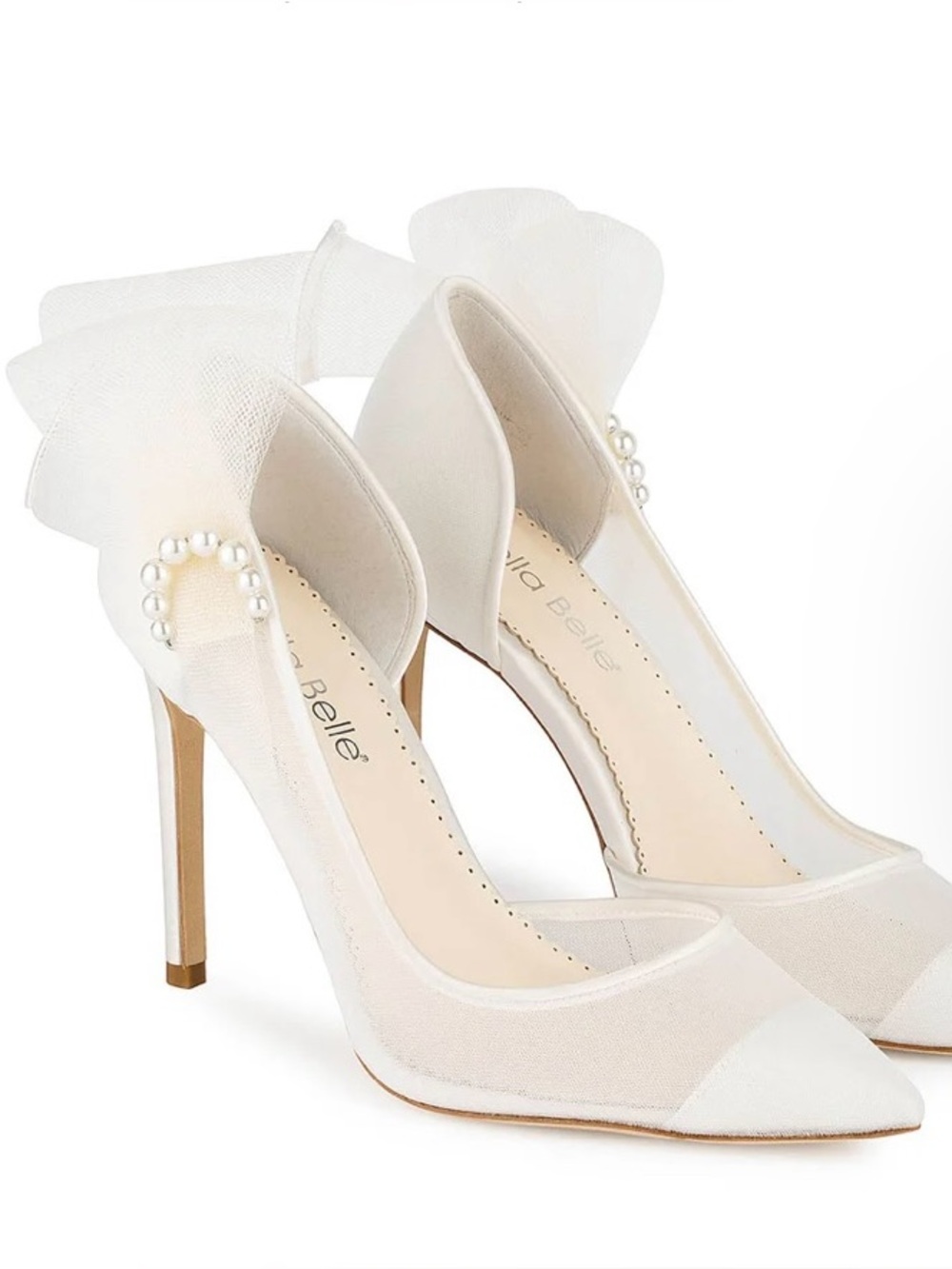 Bella Belle Ivory Pointed-Toe Sheer Bow Wedding shoes